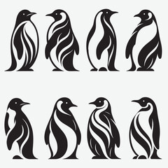 Naklejka premium Black white stylized penguins animal wildlife