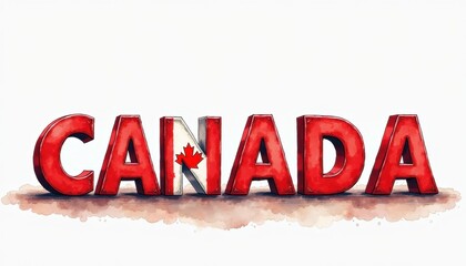 Red 3D letters spelling Canada with maple leaf design for Canada Day