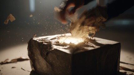 Hands shattering a box, light bursting out