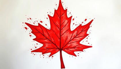 Red maple leaf painting with splashes for Canada Day concept  