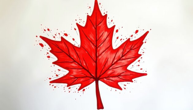Red maple leaf painting with splashes for Canada Day concept