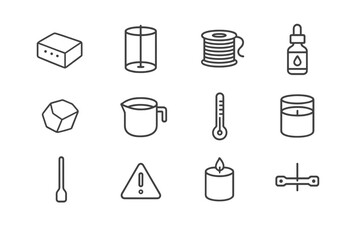 Set of various soap-making icons including tools and ingredients