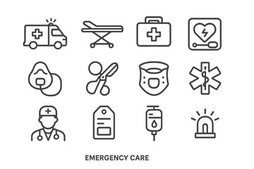 Emergency medical icons set featuring various healthcare symbols