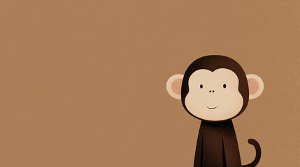 Cute, simple, happy cartoon Monkey portait on a warm light brown background. 