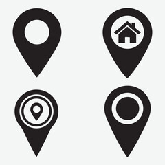 Location pin icons with house and circles map marker