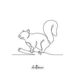 One continuous line drawing of animal related with autumn symbol condition vector illustration. Autumn themes design concept in simple linear continuous line. Vector design for social campaign.