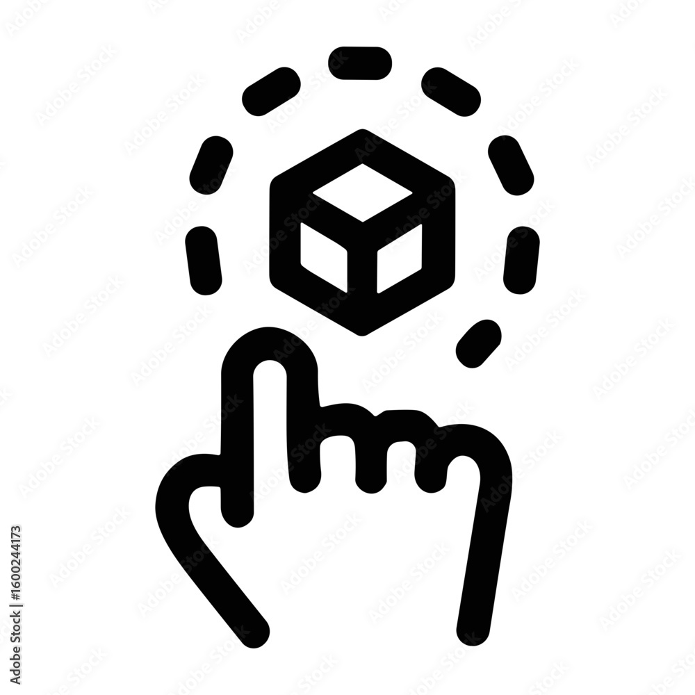 Poster outline simple click on cube object with dotted line icon