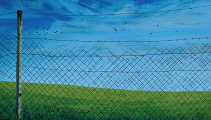Fenced field under a vivid sky