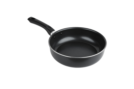 Black saucepan with long handle isolated on transparent background