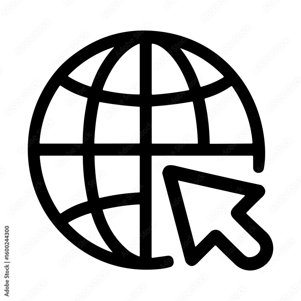 Poster thin line style simple global internet with arrow cursor icon