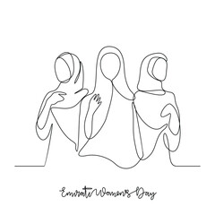 One continuous line drawing of Emirati Women&rsquo;s Day celebration vector illustration. Emirati Women's Day in simple linear concept vector design. UAE National day  design vector for campaign in August. 