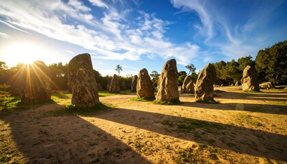 Ancient stones circle under a sunset sky