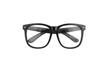 Classic black eyeglasses with clear lenses isolated on transparent background