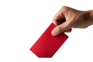 Hand holds a red voting ticket