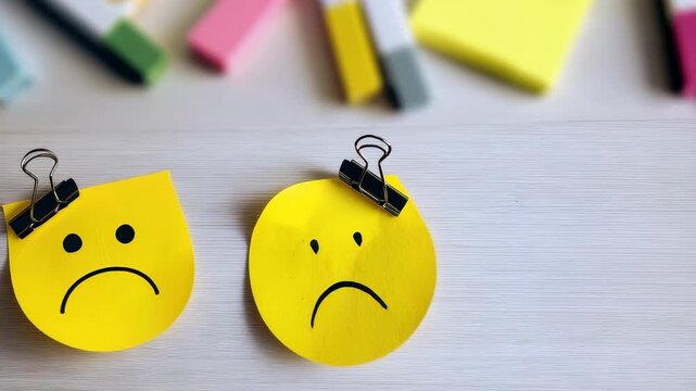 Ideas for expressing emotions through simple drawings and notes at an office desk during a creative session