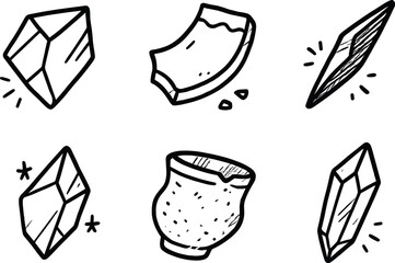 hand drawn cute out doodle style isolated shards glass fragment prism shards ceramic chip piece shards metallic splinter tip shards ice flake splinter shards pottery shard fragment shards