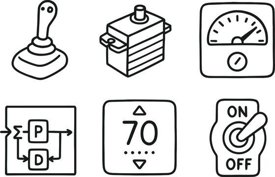 hand drawn cute out doodle style isolated control joystick input handle control servo drive motor control dashboard indicator gauge control feedback PID loop control thermostat interface