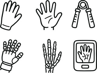 Obraz premium hand drawn cute out doodle style isolated hand glove r hand palm print hand grip strengthener hand eoskeleton glove hand joint model hand vein scanner