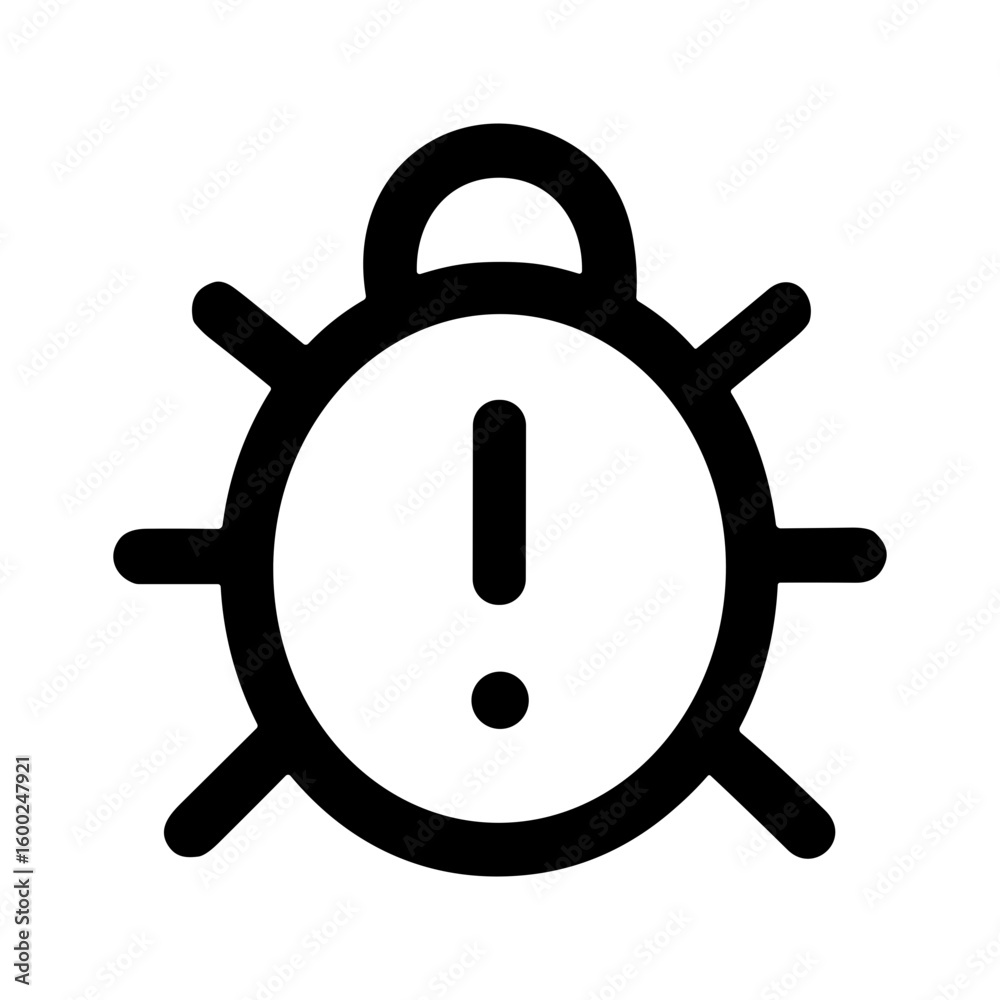 Poster simple line drawing bug exclamation mark shape error warning icon