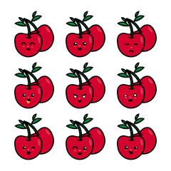 funny icon cute character set cherry vector premium quality creative illustration concept symbol for web icon eps 10
