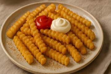 Crispy golden french fries. Perfect for fast food menus, snack ads, or restaurant promotions. High resolution food photography.