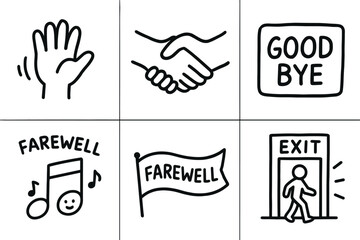 hand drawn cute out doodle style isolated farewell wave gesture farewell handshake motif farewell goodbye card farewell parting song farewell send off banner farewell eit beam