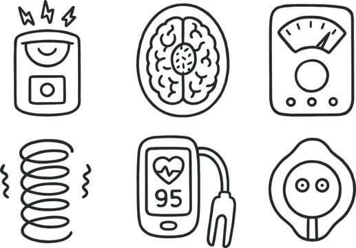 hand drawn cute out doodle style isolated fear startle sensor fear amygdala scan fear cortisol spike meter fear tremor coil fear pulse oimeter fear GSR pad