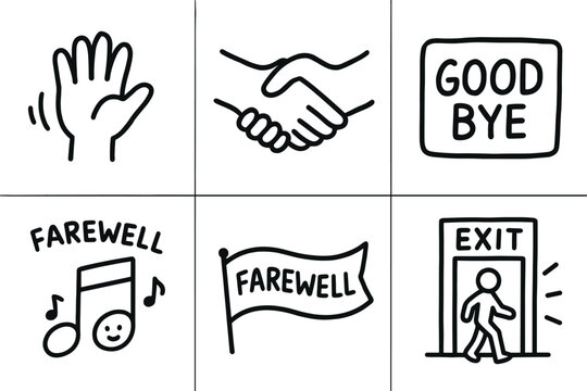 hand drawn cute out doodle style isolated farewell wave gesture farewell handshake motif farewell goodbye card farewell parting song farewell send off banner farewell eit beam