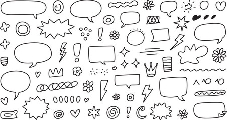 Fototapeta premium Hand Drawn Doodle Elements Set Vector Illustration with Speech Bubbles