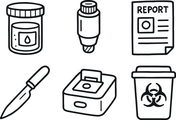 hand drawn cute out doodle style isolated pathologist specimen jar pathologist microscope lens pathologist pathology report pathologist histology knife pathologist slide scanner pathologist