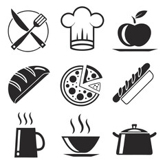 Culinary Icon Pack – Chef Hat, Pizza Slice, Bread Loaf, Cherry Pie & Kitchen Symbols