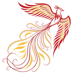 Rooster with fiery feathers in tribal vector art design