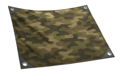 Lightweight camouflage tarp with reinforced grommets for ground cover