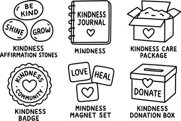 Fototapeta premium hand drawn cute out doodle style isolated kindness affirmation stones kindness journal notebook kindness care package kindness community badge kindness magnet kindness donation bo