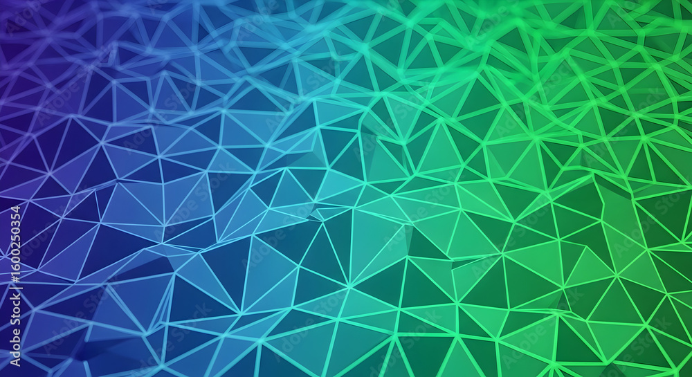 Wall mural abstract low poly surface with blue to green gradient and wireframe edges forming triangular facets