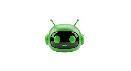 Green friendly robot head icon representing artificial intelligence chatbot support help automation or bot assistant

