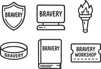 hand drawn cute out doodle style isolated bravery emblem patch bravery commemorative plaque bravery torch replica bravery wristband bravery motivational book bravery workshop voucher