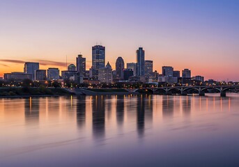 Fototapeta premium Saint Paul, Minnesota Skyline at Sunset – Reflections on the Mississippi River