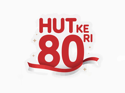Graphic design celebrating the 80th anniversary of Indonesian Independence Day with red text and ribbon.
