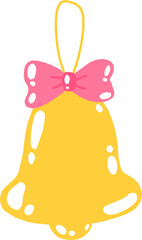 Yellow Bell Christmas Ornament with Pink Bow – Cute Hand Drawn Clipart PNG