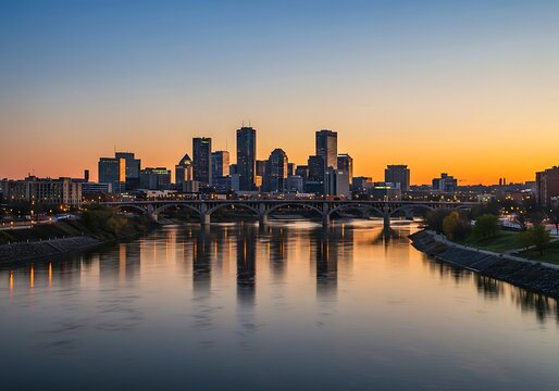 Fototapeta Saint Paul, Minnesota Skyline at Sunset – Reflections on the Mississippi River
