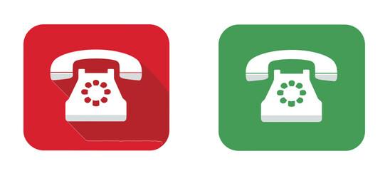 Red and green vector buttons for phone, call, and contact web icons