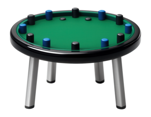 Circular bumper pool table with felt surface and built-in bumpers for casual play
