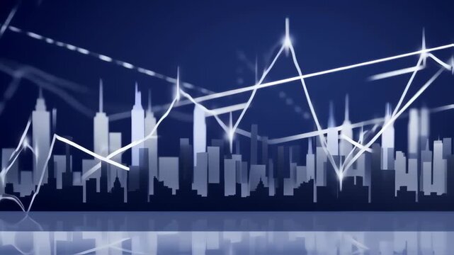 City skyline with abstract graphs
