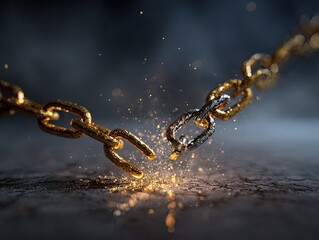 Broken gold chain with sparks