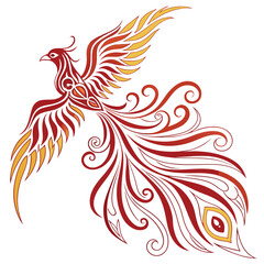Rooster with fiery feathers in tribal vector art design