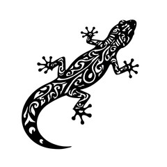 Gecko silhouette artwork with intricate pattern details on transparent background