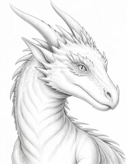 Dragon portrait. Coloring page for adults and kids. Grayscale sketch illustration.