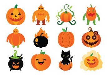 Halloween Pumpkin Vector Art - Scary Jack on white background 
