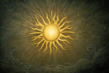 Ornate sun motif on a textured dark background